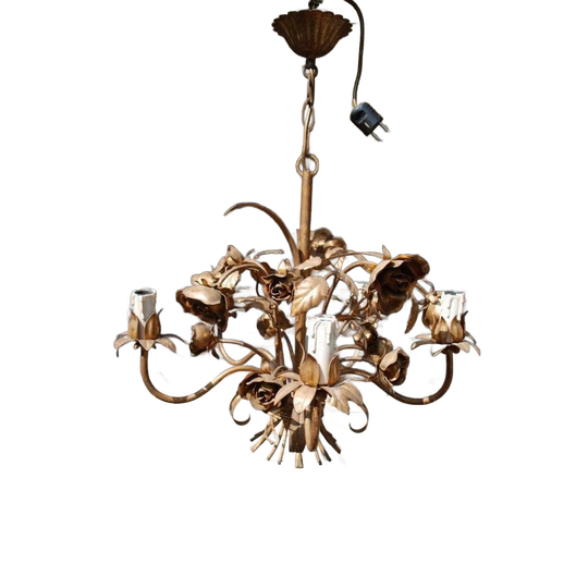 Vintage Kroonluchter Met Vergulde Rozen 1