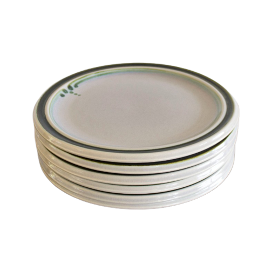 Set Van 6 Dinerborden / Gerechten, Steengoed Uit De Midden Eeuw, Keramisch Scandinavisch Design, Vin 1