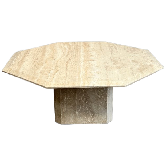 Vintage Achthoekige Travertin Salontafel, 1970’s 1