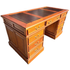 Klassieke Engelse Schrijftafel, Bureau, Desk, Met Lederen In thumbnail 1