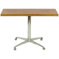 Vintage Salontafel Bijzettafel Houten Blad Chroom Wielen 90Cm