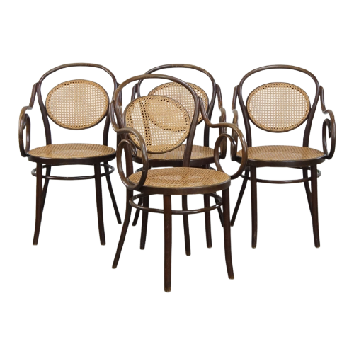 Zeer Elegante, Karaktervolle En Sierlijke Set Van 4 Art Nouveau Thonet Design Bistro Stoelen