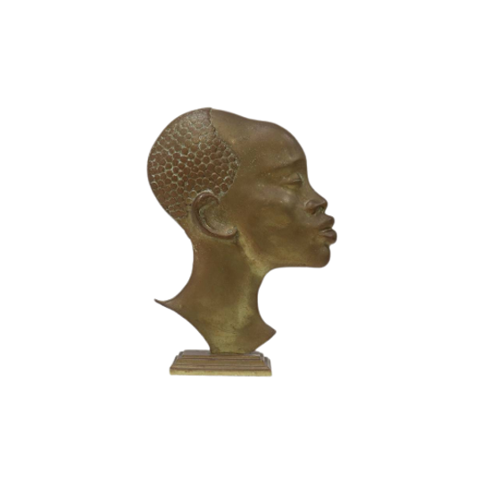 Solid Brass Sculpture African Woman 1950s 1