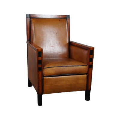 Waanzinnig Vormgegeven Schapenleren Art Deco Design Fauteuil