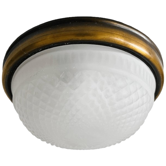 Vintage Massive Kleine Glazen Plafonnière Mat Glas Goud Hollywood Regency 1970’s 1