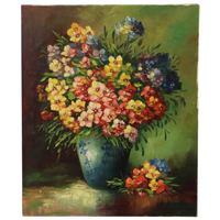 Groot Kleurrijk Bloemen Stilleven Schilderij Gesigneerd 60x50cm