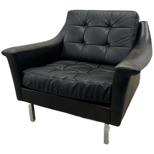 Vintage Fauteuil - Zwart Leder, Losse Kussen - Profilia 1