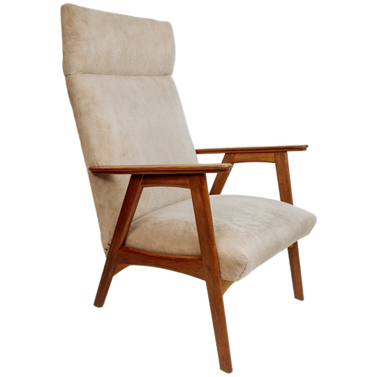 Vintage Teakhouten Fauteuil, Jaren 60 - Beige Bekleding 1