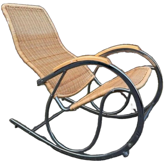 Vintage Chrome And Wicker Rocking Chair, 1970s 1