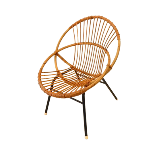 Retro Vintage Rotan Fauteuil Stoel Jaren 60 / 70 Riet 1