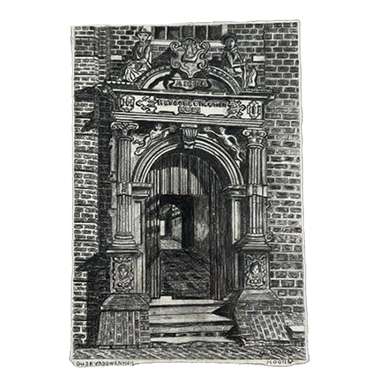 Gravure Tekening Van Jan Berger (1863-1930) Oude Vrouwenhuis Te Hoorn 1