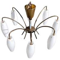 Vintage Hanglamp Messing/Koper Met Melkglazen Kelken