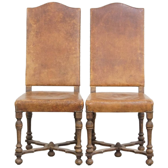 Set Van 2 Antieke Houten En Schapenleren Eetkamerstoelen Met Een Mooi Patina Uit Begin 1900 1