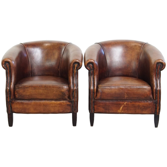 Comfortabele Set Van 2 Schapenleren Clubfauteuils Met Prachtige Warme Kleuren 1