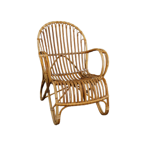 Unieke Dutch Design Rotan Belse 8 Fauteuil Met Ronde Rug, 1950