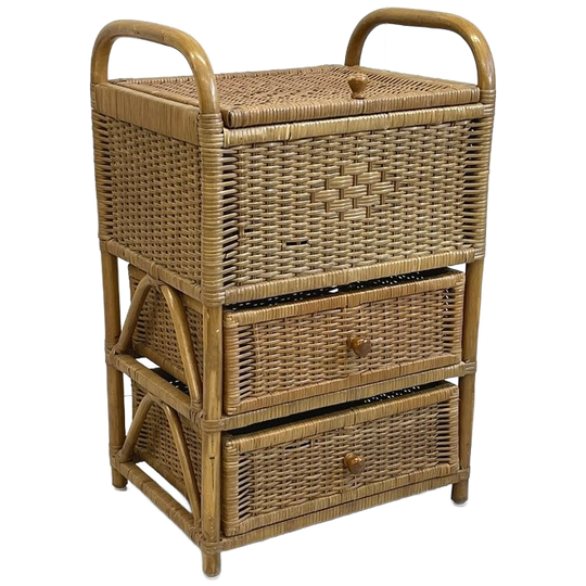 Vintage Rotan Naaikastje Ladekast Bamboe Opbergruimte 1