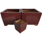 Set Vintage Bloempotten Keramiek Bordeauxrood thumbnail 1