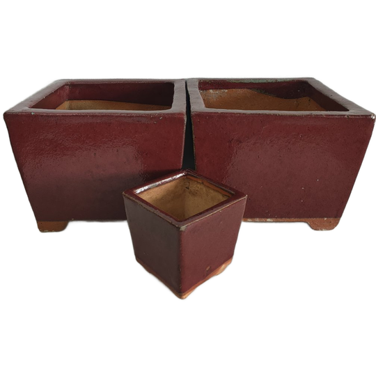 Set Vintage Bloempotten Keramiek Bordeauxrood 1
