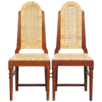 Leuke Set Van 2 Houten Art Deco Design Eetkamerstoelen Met Een Rieten Zitting En Rugleuning thumbnail 1