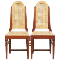 Leuke Set Van 2 Houten Art Deco Design Eetkamerstoelen Met Een Rieten Zitting En Rugleuning