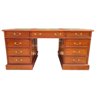 Klassieke Engelse Schrijftafel, Bureau, Desk, Met Lederen In