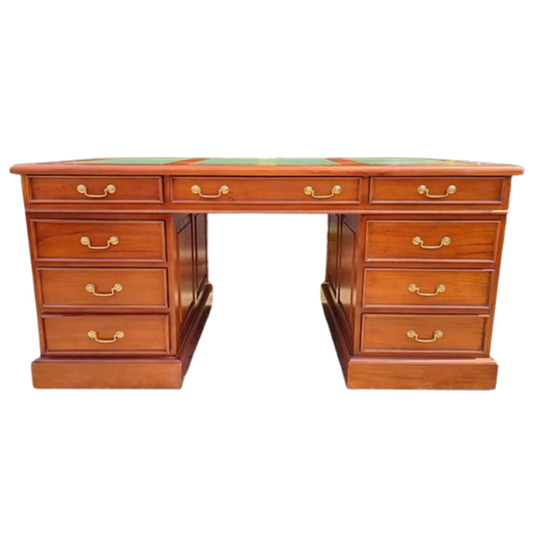 Klassieke Engelse Schrijftafel, Bureau, Desk, Met Lederen In 1