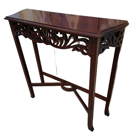Klassieke Mahonie Houten Sidetable, Wandconsole Haltafel Met Fraai Snijwerk Afm. 78x24cm En 76cm Hoog. 1