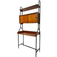Vintage Wandsysteem Met Bureau Teakhout En Zwart Metalen Frame - Reliving
