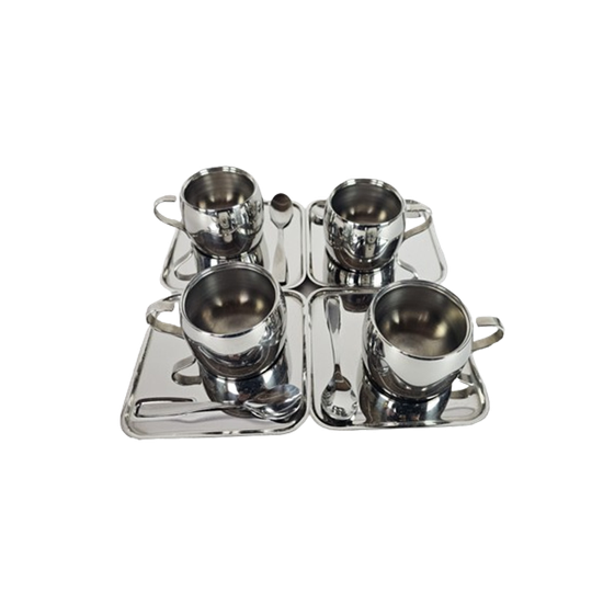 Tramontina - (4) X Espresso Set - Dubbelwandige Kop - Staal - Brazilië - 1980's 1
