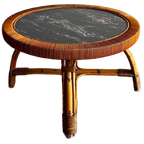 Rotan Bamboe Salontafel Mer Marmer Look Blad Vintage thumbnail 1