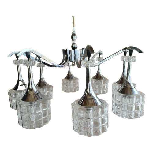 Space Age Plafondlamp Chroom Met Kristal