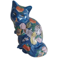 Handgeschilderd Keramische Kat. Vintage Chinoiserie.