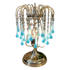 Vintage Murano Tafellamp Opaline Blauwe Pegels Messing Frame thumbnail 1