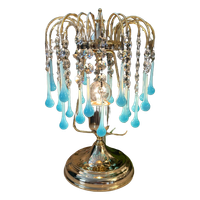 Vintage Murano Tafellamp Opaline Blauwe Pegels Messing Frame