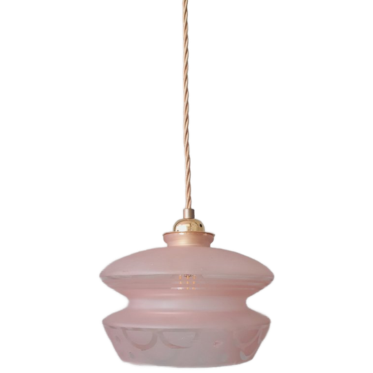 Vintage Hanglamp - Rose Opaline Glas Met Frosted Textuur En Decoratie 1