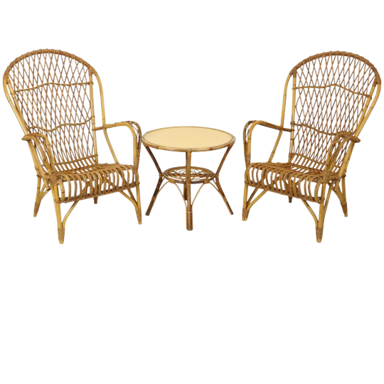 Vintage Set Rotan Stoelen Fauteuils Tafel Boho Design Sixties 1