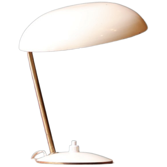 Modernistische Crèmekleurige Bureaulamp Van Metaal En Messing, Circa 1950 1