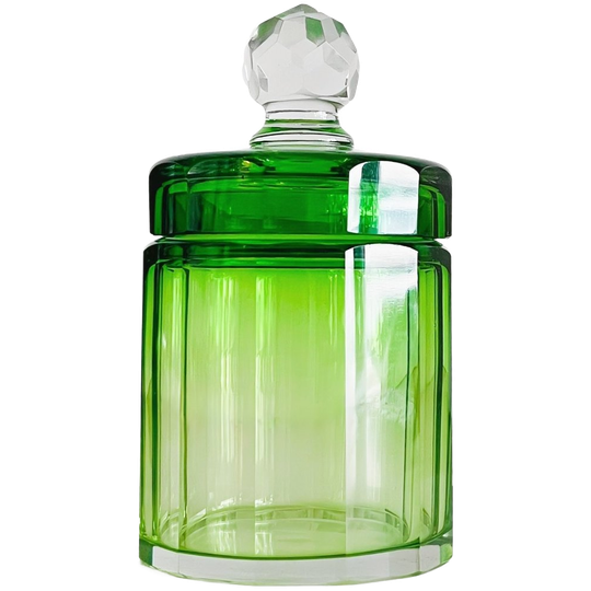 Antiek Art Deco Poederdoosje Groen Gefacetteerd Kristal Baccarat 1930’s 1