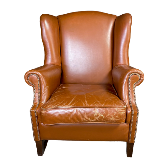 Vintage Cognac Schaapsleren Wingback Oorfauteuil 1