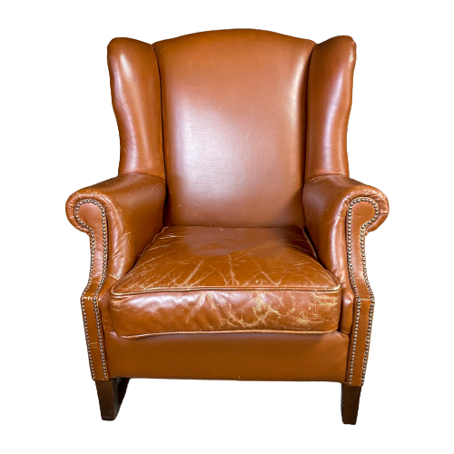 Vintage Cognac Schaapsleren Wingback Oorfauteuil