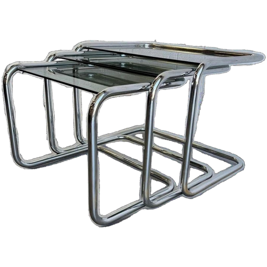Set Van 3 Vintage Chromen Nesting Tables / Bijzettafels 1