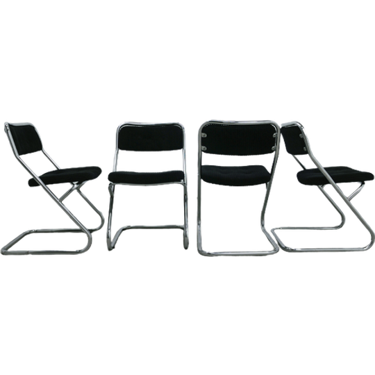 Set X4 Chromen Buisstoelen Zwarte Rib 1