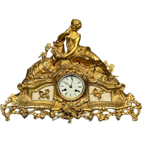 Lodewijk Xv-stijl Pendule. Verguld Brons, Marmer. 1