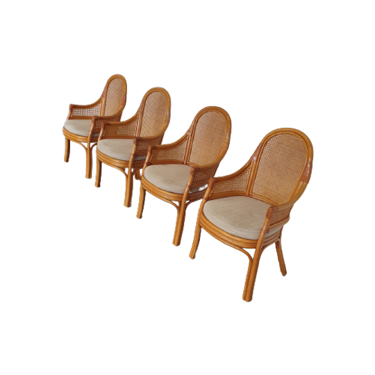 4 X Rattan /webbing Dining Chairs 80s In Beautiful Condition 1