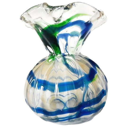 Vintage Mid-century Murano Gedraaid Vaasje Helder Blauw Groen 1950’s 1
