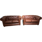 Engelse Chesterfield Bankstel 2 X 2 Zits Banken Chestnut Bruin thumbnail 1