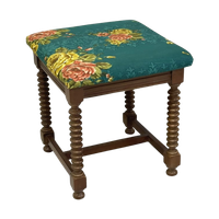 Antiek Nieuw Bekleed Krukje Stoeltje Bobbin Pootje