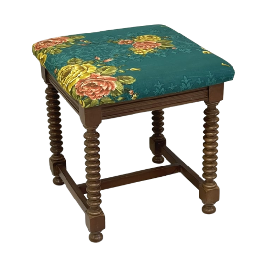 Antiek Nieuw Bekleed Krukje Stoeltje Bobbin Pootje 1