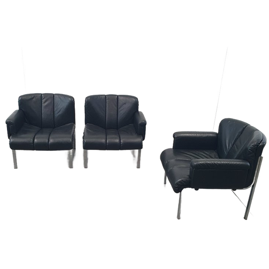 3x Girsberger Leren Eurochairs, Hans Eichenberger 1970 Vintage Modulair 1