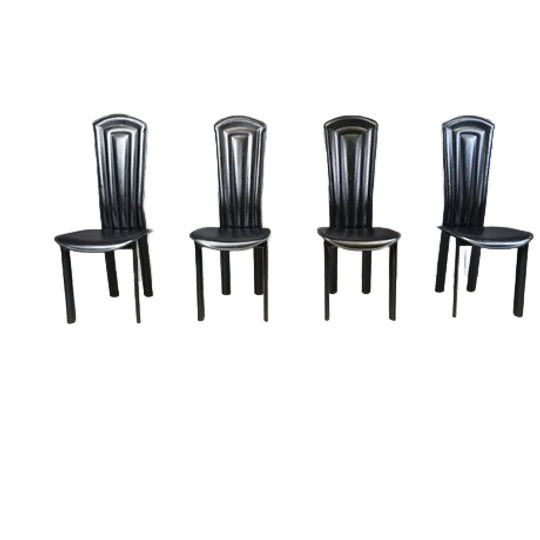 Vintage Black Leather Dining Chairs, Set Of 4, 1980s 1